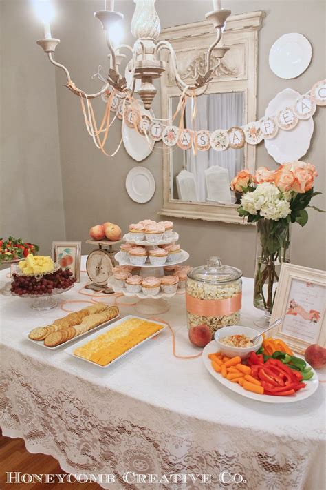 You can decorate the table with lovely polka dot, striped, or solid colored cutlery and china. 12th and White: Sweet As A Peach {Peach Themed Baby Shower}