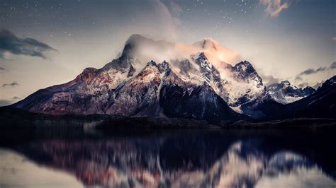 Mountains Wallpaper 4k Reflection Starry Sky Cold Lake Dusk