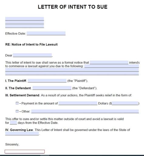 Letter Of Intent To Sue Editable Intent To Sue Letter Word Etsy