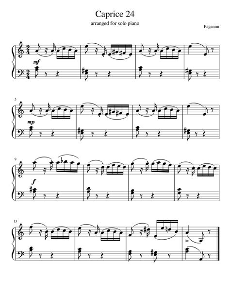 Caprice 24 Paganini For Solo Piano Sheet Music For Piano Download
