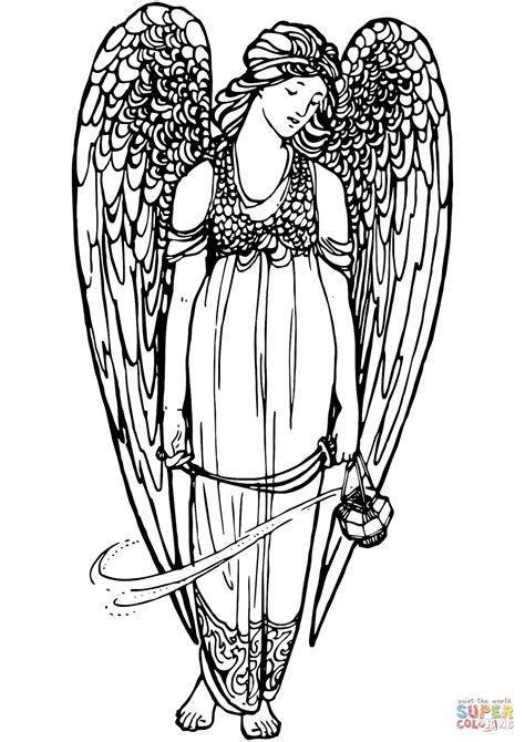 Happy smiling cartoon two angels coloring page for kids and adults. Angel with Lantern coloring page | Free Printable Coloring Pages