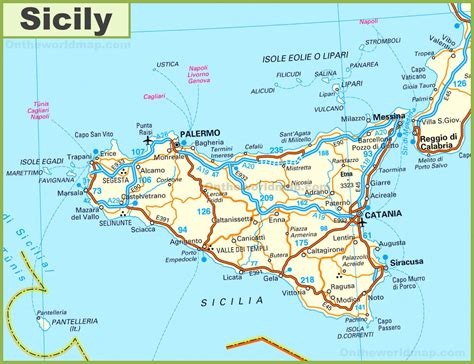 Road Map Of Sicily With Cities And Towns