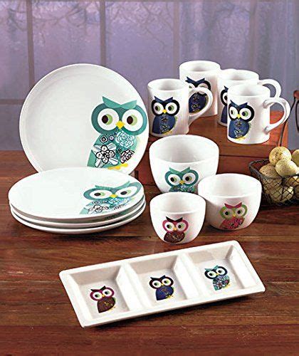 Owl Dining Kitchen Tabletop Dinnerware Earthenware Ceramic Collection Plates Mugs Serving Tray