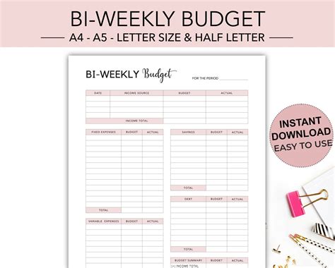 Printable Bi Weekly Budget Template