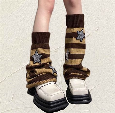Y2k Harajuku Star Stripes Leg Warmers Women Knitted Leg Etsy Canada