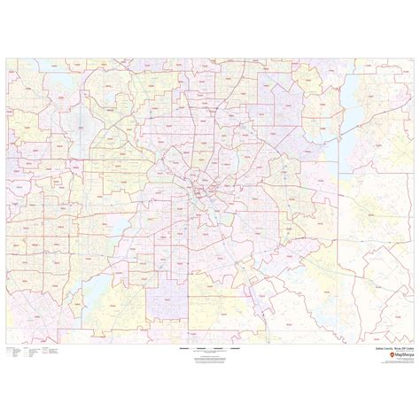 Dallas County Texas Zip Codes By Map Sherpa The Map Shop