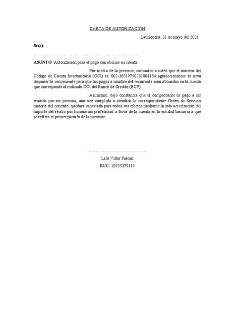 Carta De AutorizaciÒn Cci Pdf