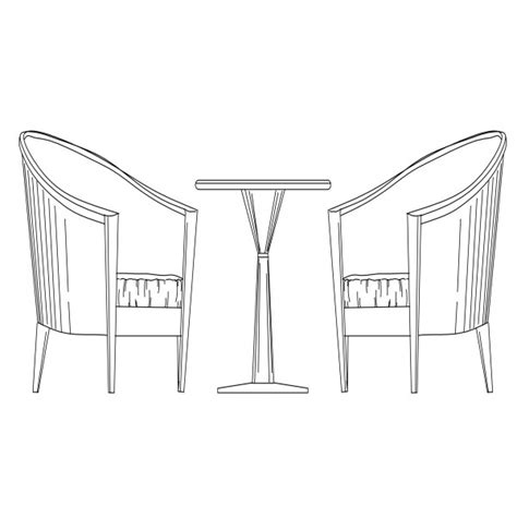 Armchairs And Table Set Up Elevation Free Cads