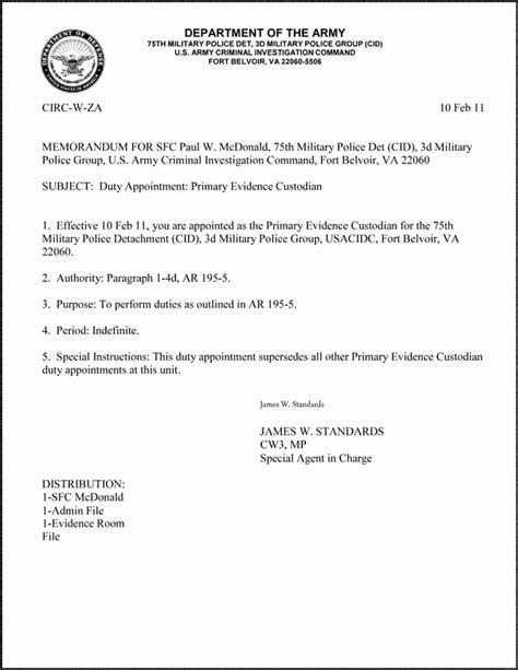 Army Memorandum For Record Template