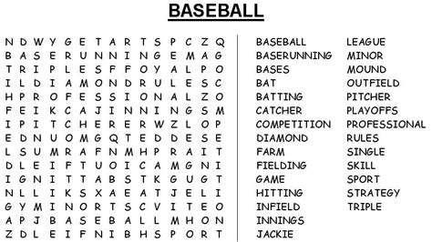 12 Playful Baseball Word Search Printables