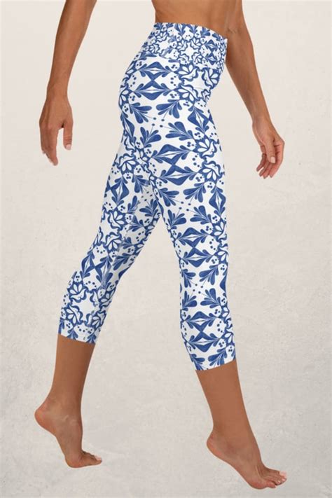 Blaue Capri Leggings Für Frauen Boho Activewear Damen Yoga Etsy
