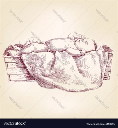 Baby Jesus In The Manger Hand Drawn Royalty Free Vector