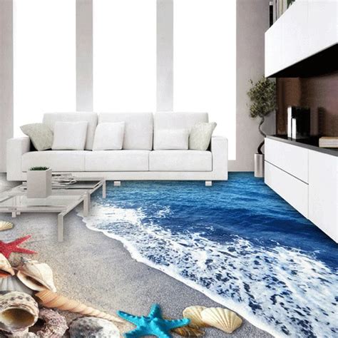 Custom Floor Wallpaper 3d Stereo Beach Sand Shells Living Room Bedroom