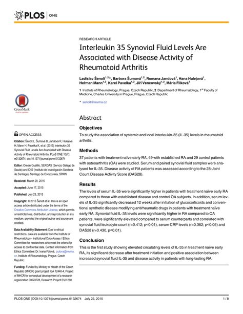 Pdf Interleukin 35 Synovial Fluid Levels Are Associated With Disease