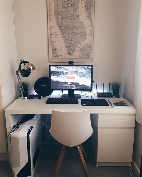 Galaxhero gaming desk, 43.3 gaming computer desk, black gamer table with cable management box, cup holder, headphone hook and this desk features a massive 40 desktop and has plenty of room to spare. Minimal battlestation | Gaming desk setup, Computer desk setup, Gaming room setup