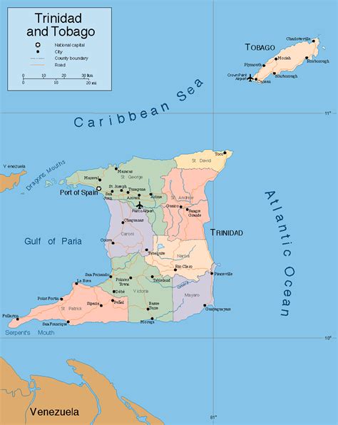 Большая детальная политическая карта Тринидада и Тобаго с дорогами и