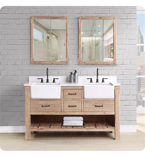 Various sizes and drawer/door combos allow the versatile units to slip into almost any style or space requirement. Fairmont Designs 1507-FV60D Fairmont Designs Napa 60" Double Bowl Farmhouse Vanity in Sonoma Sand