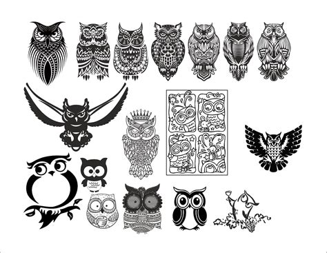 Large set of black and white owl vectors Free Vector cdr Download
