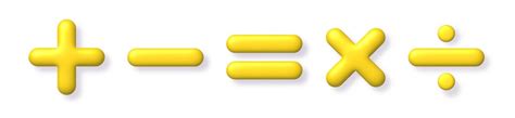 Conjunto De Iconos 3d Matemáticos Aritmética Amarilla Más Menos Es