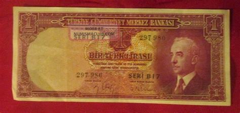 1930 Turkiye Cumhuriyet Merkez Bankasi 1 Turk Lirasi Cu Bank Note Seri B17