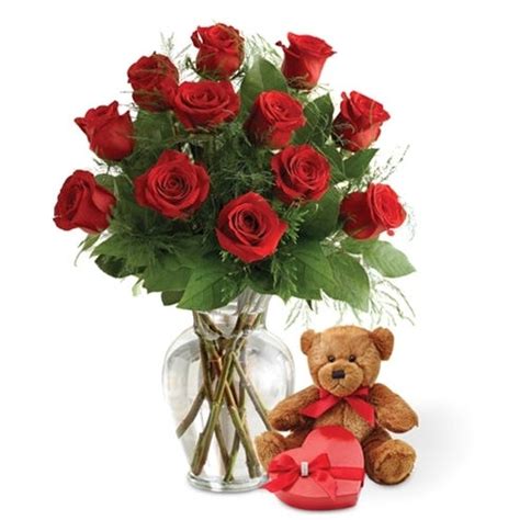 Paired with flowers, chocolates and more these teddy bears are the fun gift available for delivery for every occasion! Red Rose Bundle with Chocolates and Teddy Bear at Send Flowers