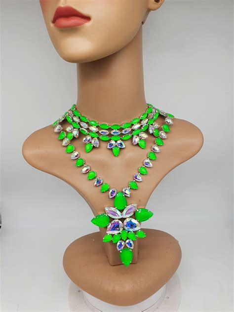 Drag Queen Jewellery Neon Green And Ab Necklace Etsy