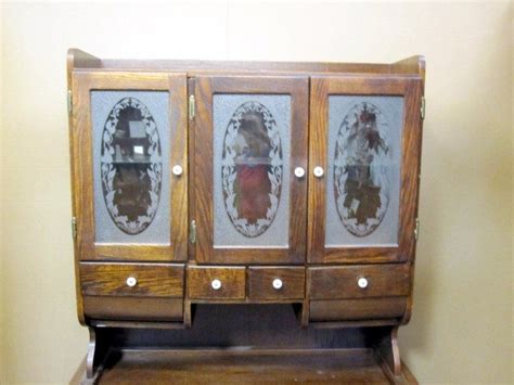 This sweet pair of antique cabinets from italy are created from walnut wood and featu. Antique Kitchen Possum Belly Cabinet Etched Glass Door For ...