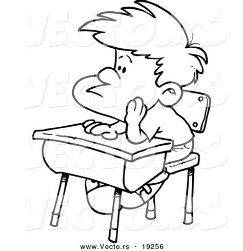 Vector Of A Cartoon Bored School Boy In Detention Outlined Coloring