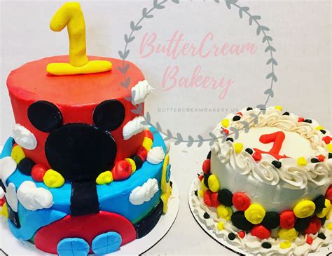 So, celebrating him this year was extra sentimental. Mickey Mouse cake and smash cake | Buttercream bakery ...