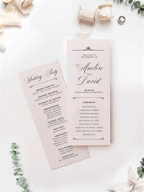 Simple Wedding Program Order Of Ceremony Program Elegant Wedding