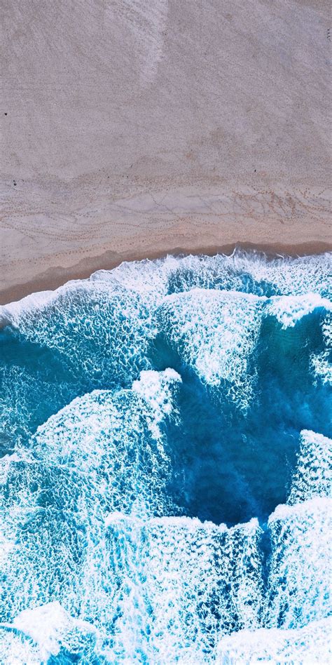 Aerial View Blue Sea Waves Beach 1080x2160 Wallpaper Blue
