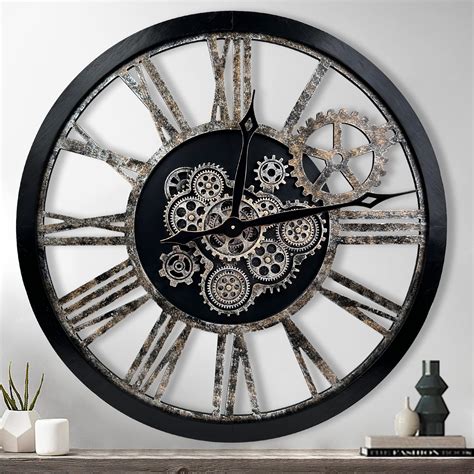 The B Style Large Real Moving Gears Wall Clock 30 Inch Rustic Retro