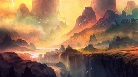 Artwork Fantasy Art Waterfall Mountain Landscape