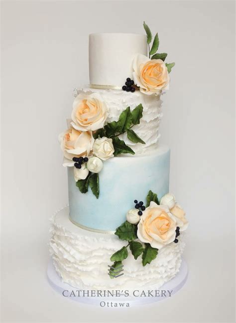 Pale Blue And Peach Buttercream Wedding Cake Cake Beautiful Wedding