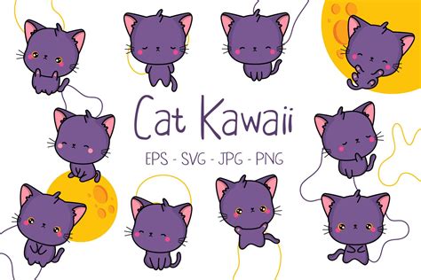 Cute Kawaii Violet Cat Illustrations Graphic By Artvarstudio · Creative