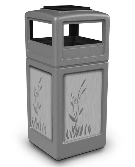 Polytec™ Trash Container 42 Gallon Square Stainless Steel Panels