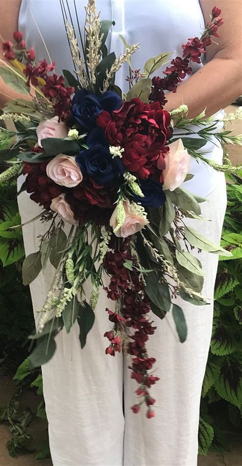 Browse our favorite bridal bouquets for a winter wedding. Cascading Crimson & Navy Silk Bridal Bouquet-Blush-Crimson ...