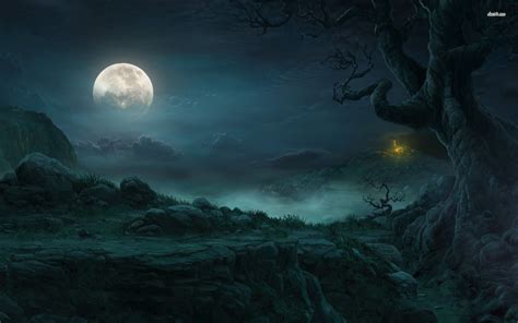 Download Forest At Night With Full Moon By Ethanl81 Full Moon