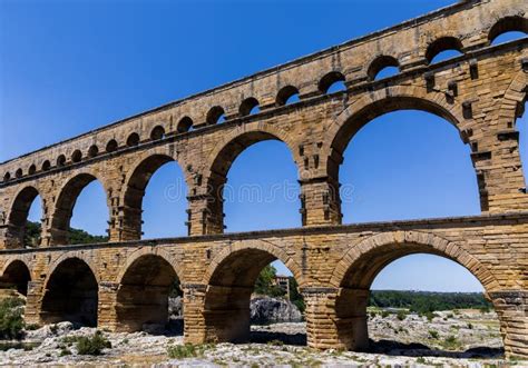 Pont Du Gard Bridge Across Gard Ancient Roman Stock Image Image Of