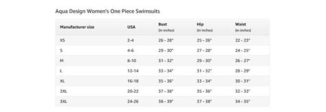 Womens Swimsuit Size Chart
