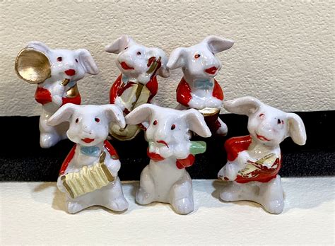 Vintage Bunny Rabbit Band Miniature Musicians 6 Piece Set Etsy