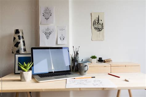 Desk Setup Of A Graphic Designer By Stocksy Contributor Boris