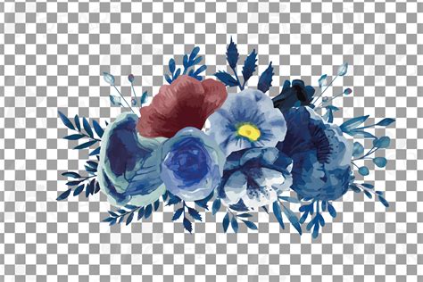 Navy Blue And Blush Pink Floral Watercolor Bouquets Clip Art 243595
