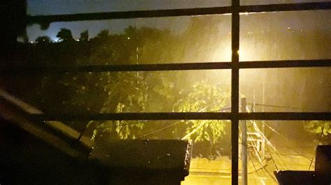 Dense Rainstorm And Dreadful Wind On Farm Porch At Night Heavy Rain