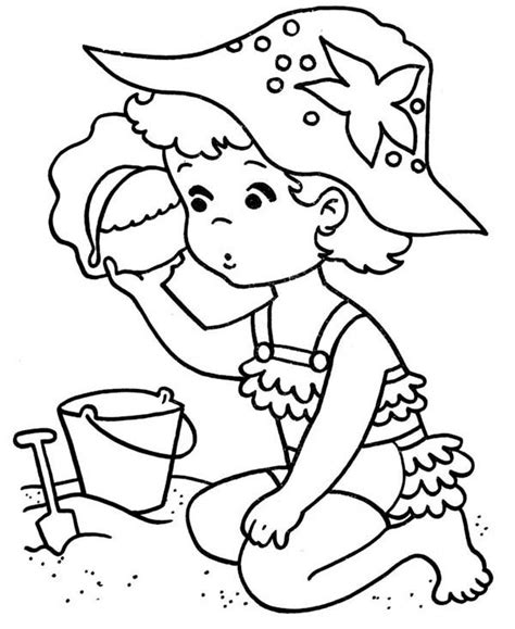 Lovely little girl cheerleading coloring page. A Sweet Little Girl Playing With Seashell On The Beach ...