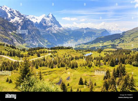 Panorama Of Beautiful Scenery From Grosse Scheidegg Towards Grindelwald