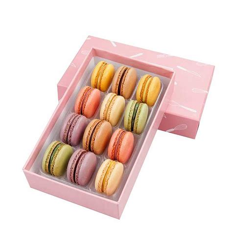 Empty plastic containers with lids. paper macaron box with plastic tray,macaron box