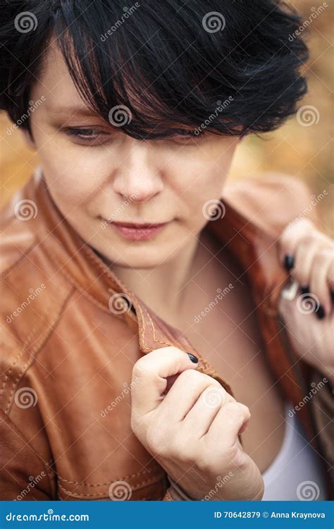 Brunette Middle Aged Woman Outside In Autumn Park Stock Image Image Of Outdoors Mature 70642879