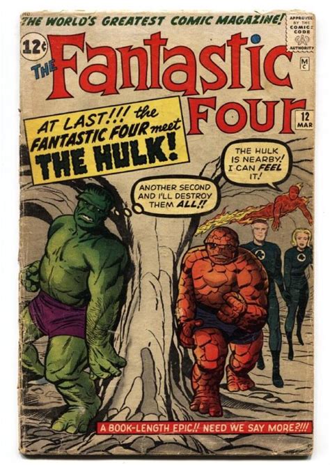 Fantastic Four 12 Comic Book Hulk Fights Thing 1963