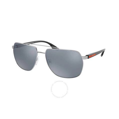 Prada Linea Rossa Dark Grey Mirror Silver Polarized Pilot Men S Sunglasses Ps 55vs 1bc07h 59
